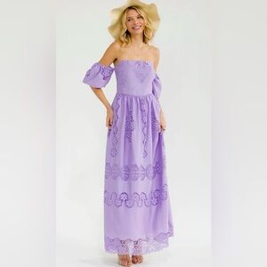 A280. Lavender Off-Shoulder Embroidered Maxi Dress